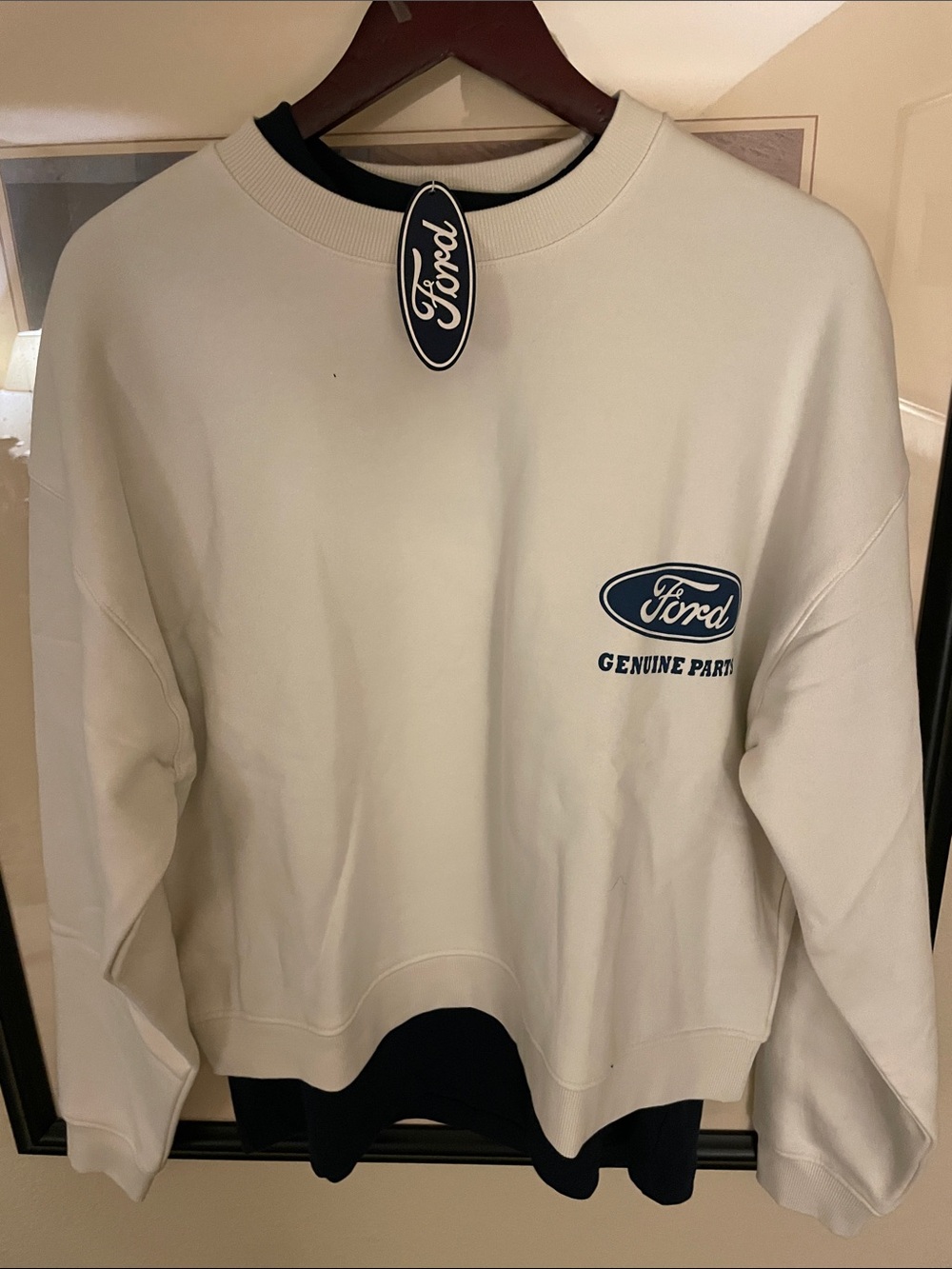 Zara Cream Crewneck Sweater with Navy Ford Logo